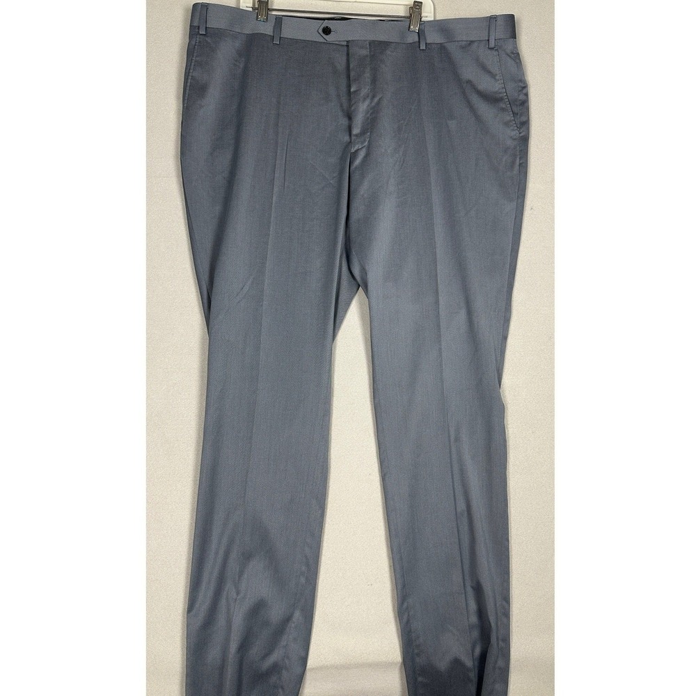NEW Savile Row Strand Pants Mens 46 Grey Dress Flat Front Straight Leg Stretch